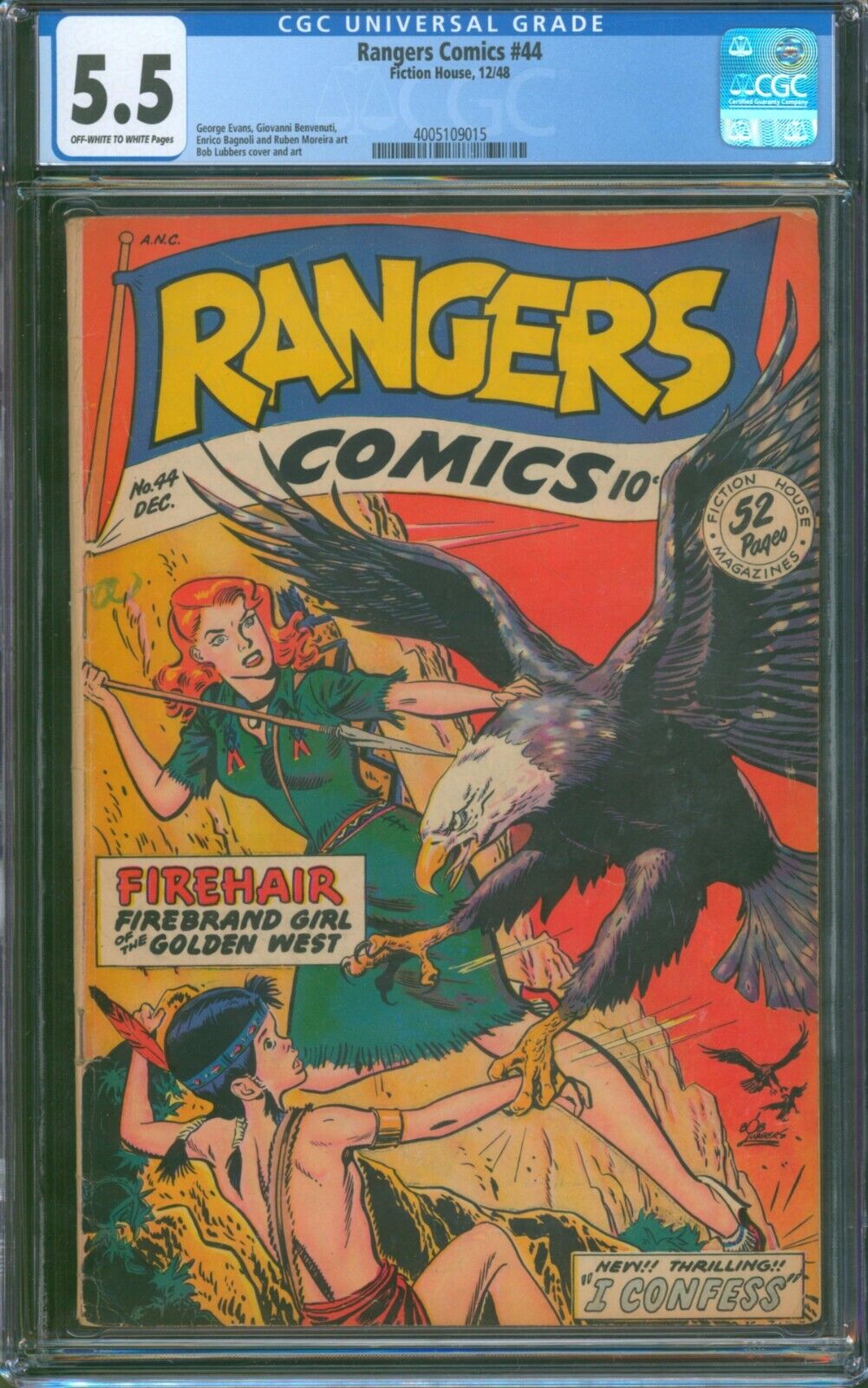 Rangers Comics #44 (1948) ⭐ CGC 5.5 ⭐ Rare GGA Fiction House Golden Age Comic