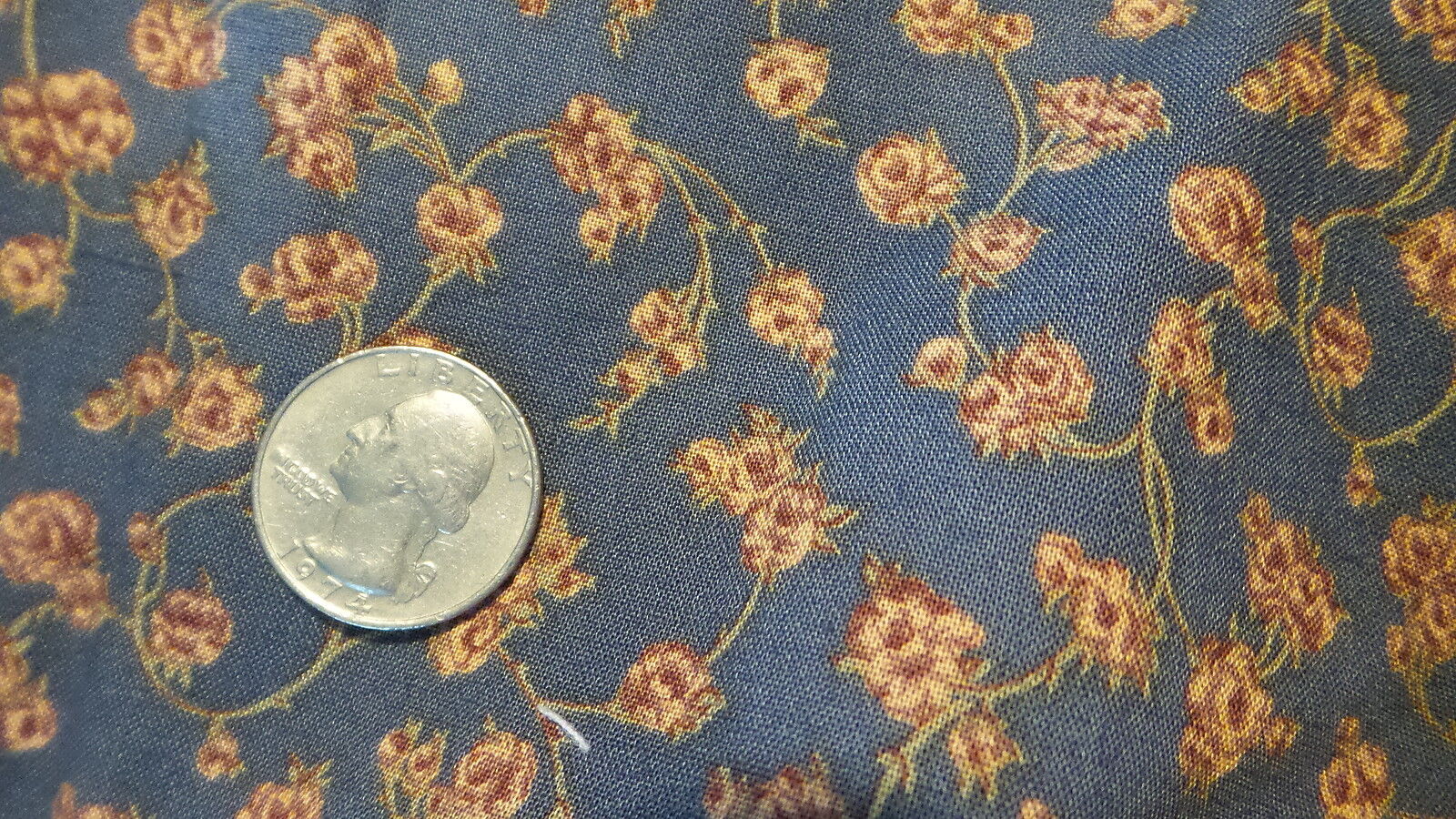 Vintage Cotton Fabric ROSEHILL MANOR FLORAL ON BLUE 34\