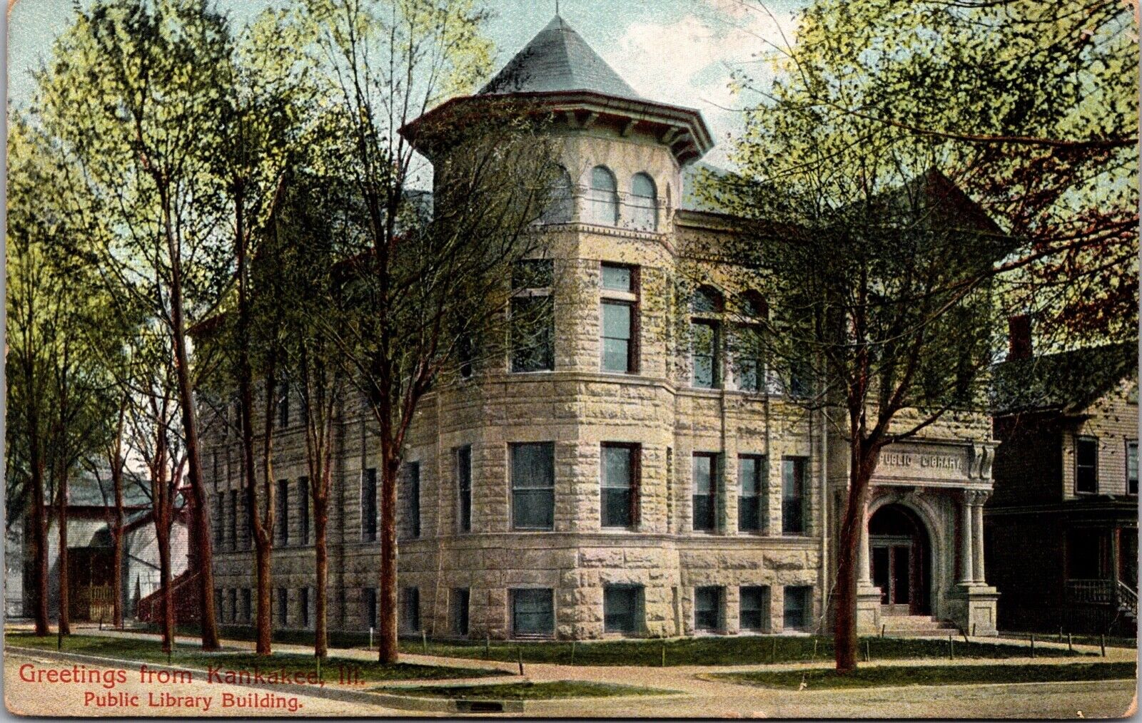 Postcard Public Library Building in Kankakee, Illinois~267