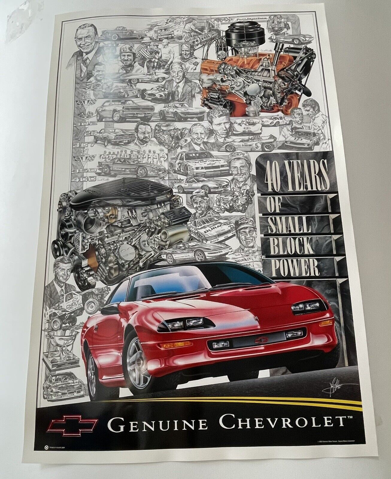1995 Chevy Camaro 40 Years GM Dealer Poster Small Block RARE NOS 24x36 GM Dealer