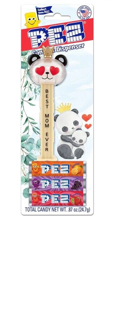 Crystal Panda with crown with \'Best Mom Ever\' Pez.  New For 2024
