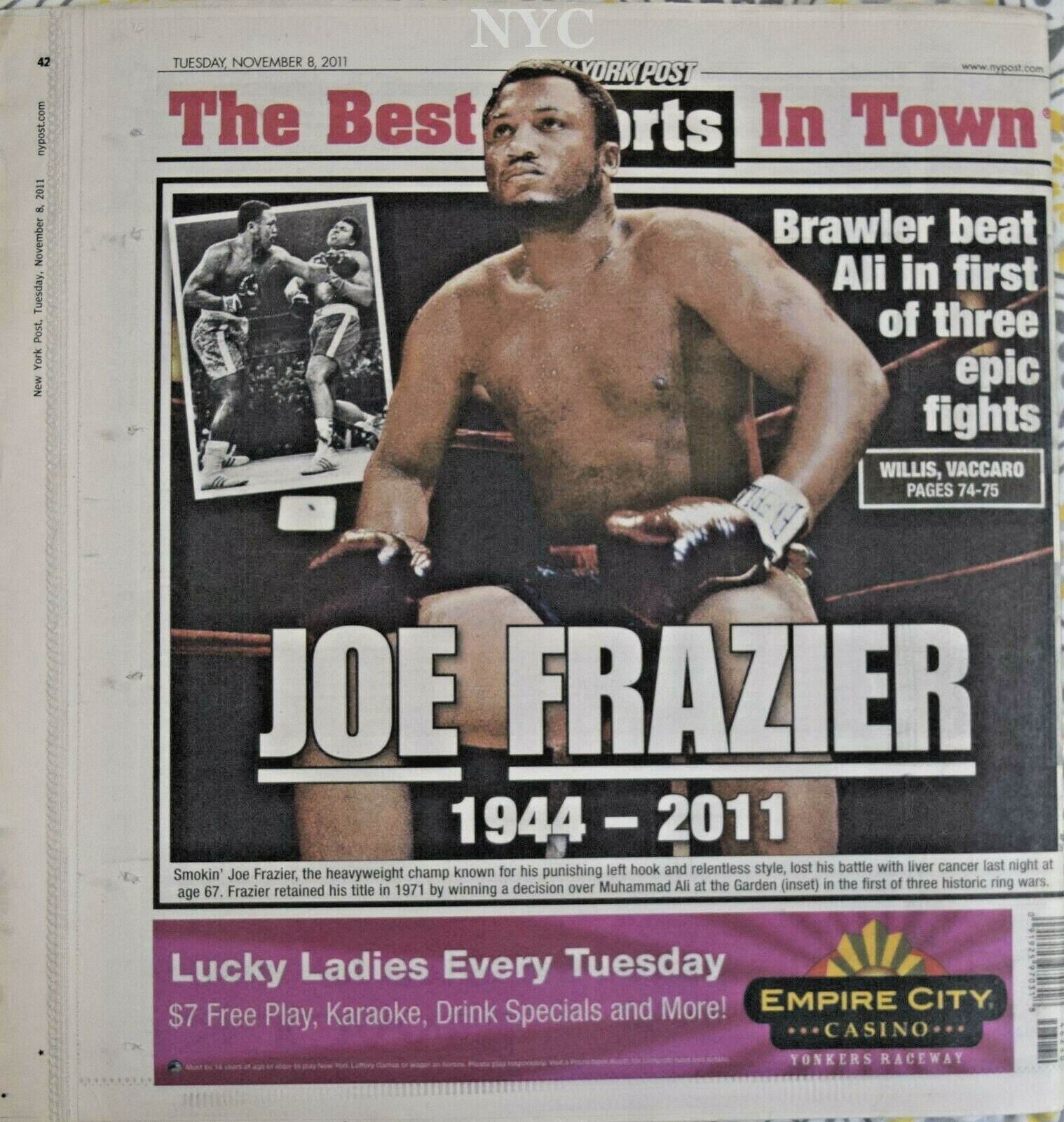 Joe Frazier Dead New York Post November 8 2011 🔥