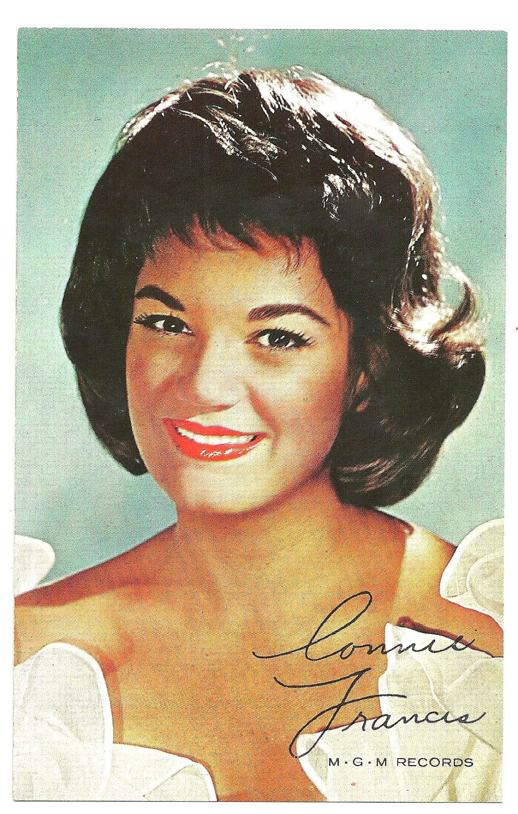 1960's Connie Francis M-G-M Records Photo card w/backside Autograph/ Inscription