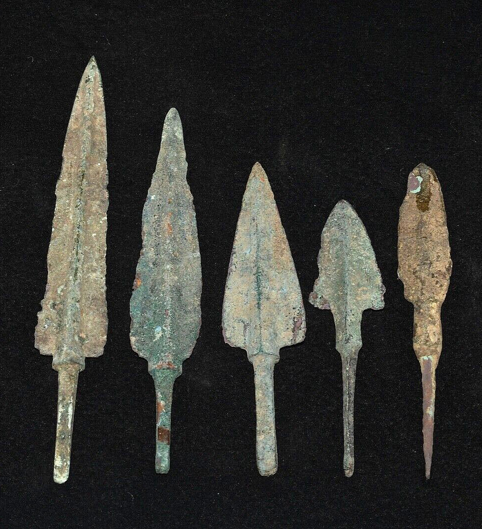 5 Ancient Near Eastern Luristan Bronze Spear Heads Arrowheads Circa 1200-800 BC