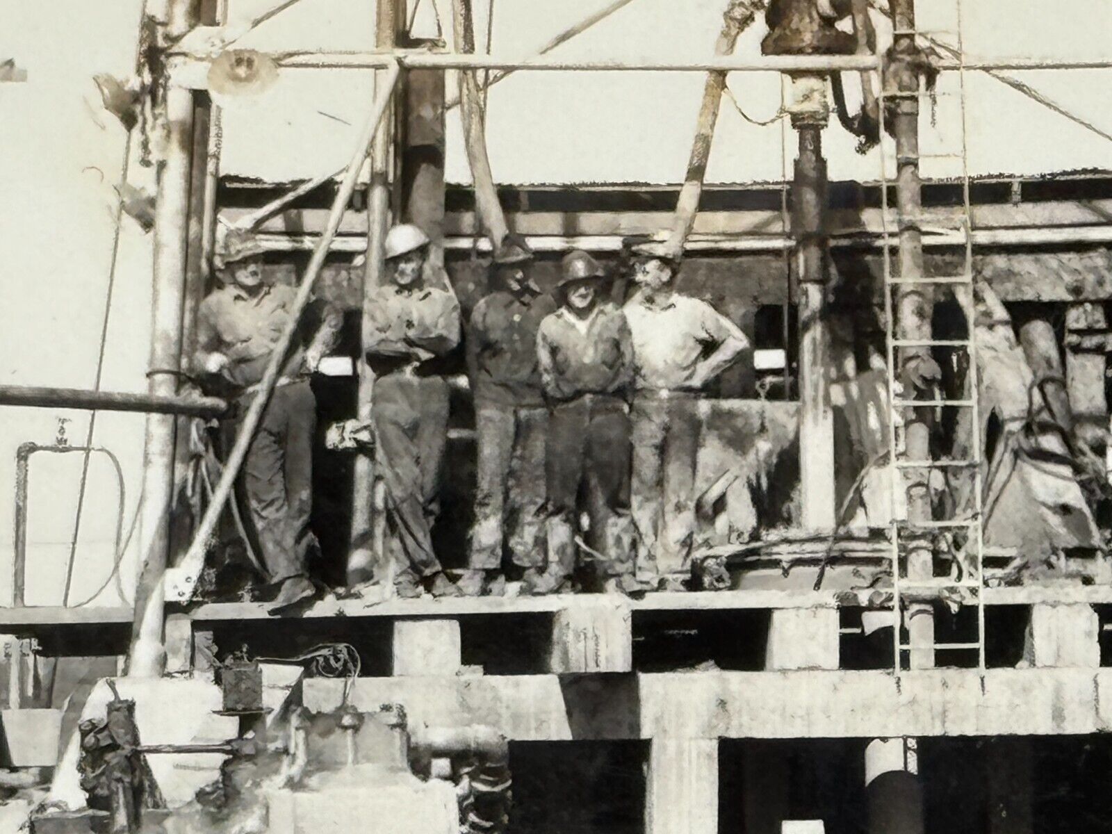 2M Photograph 1938 Group Photo Men Working On Oil Rig Harbor City 1928