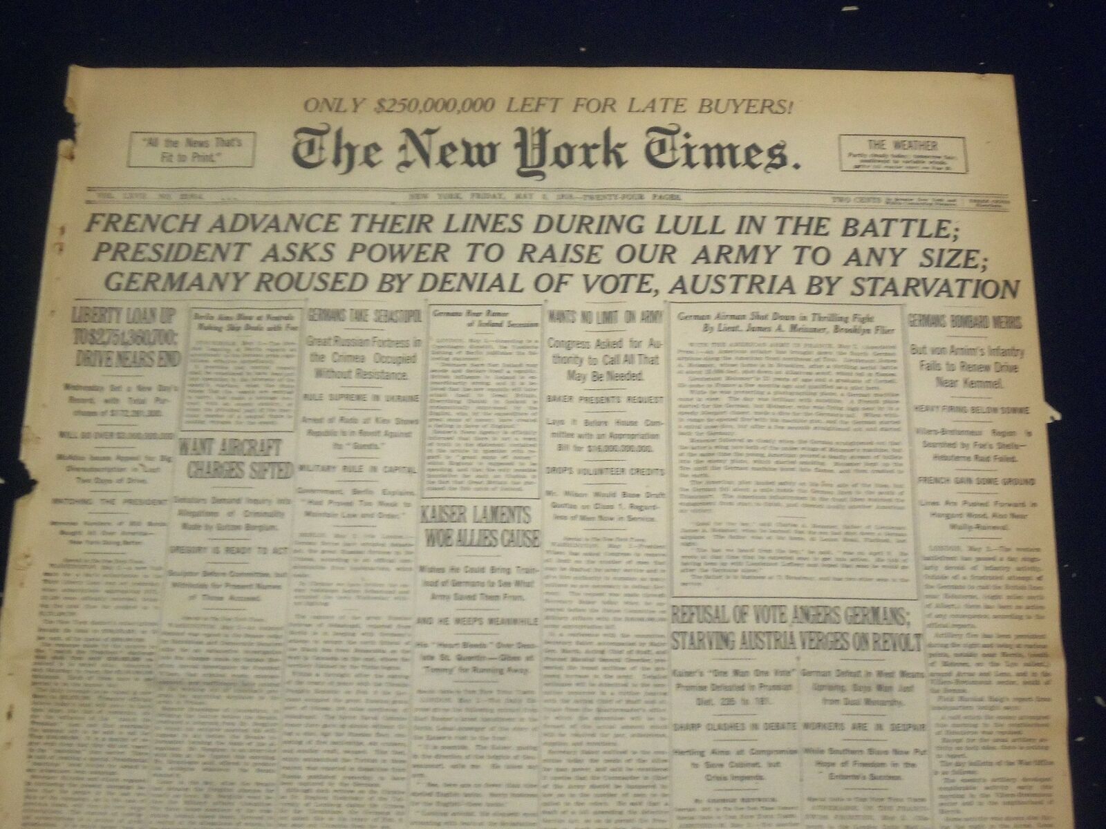 1918 MAY 3 NEW YORK TIMES - FRENCH ADVANCE THEIR LINES - NT 8170