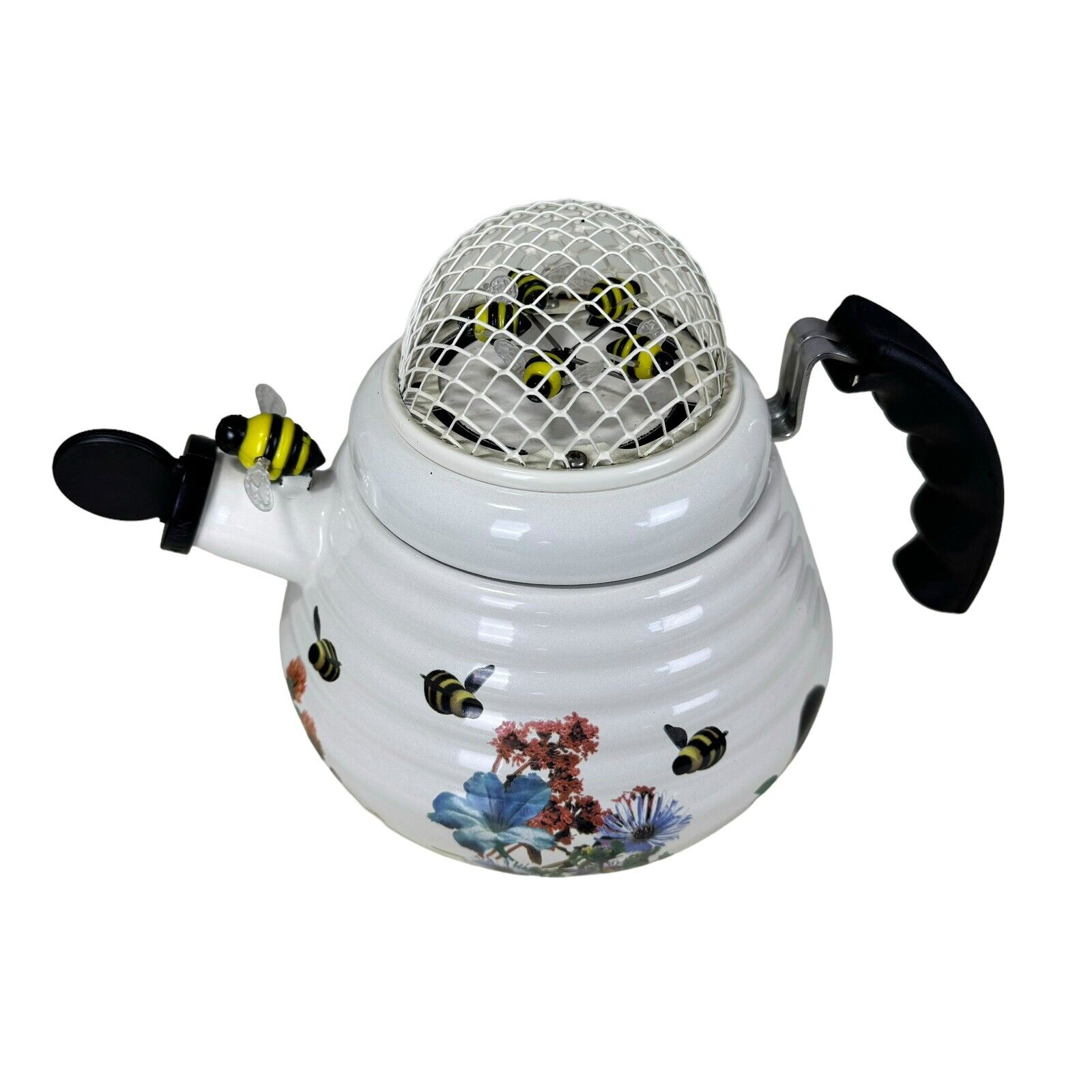 MM Kamenstein BUMBLE BEE tea kettle teapot RARE Metal Spin Spinning Bees