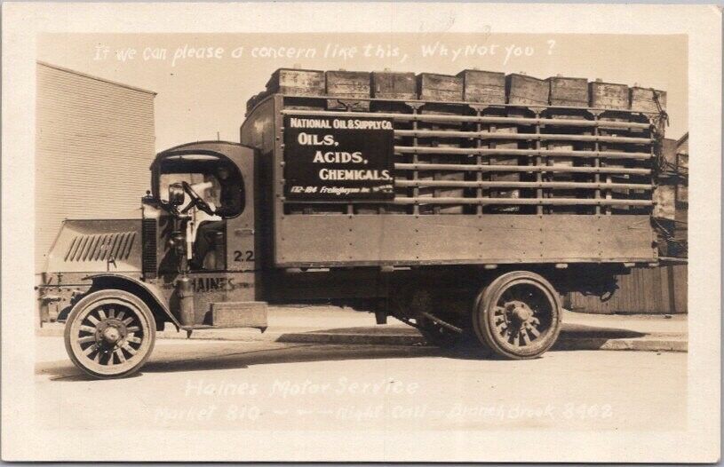 c1920s HAINES MOTOR SERVICE Advertising Photo RPPC Postcard - Delivery Truck