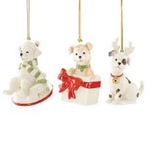 Lenox Furry Friends Set Of 3 Ornaments Dogs Pups Critters New In Box