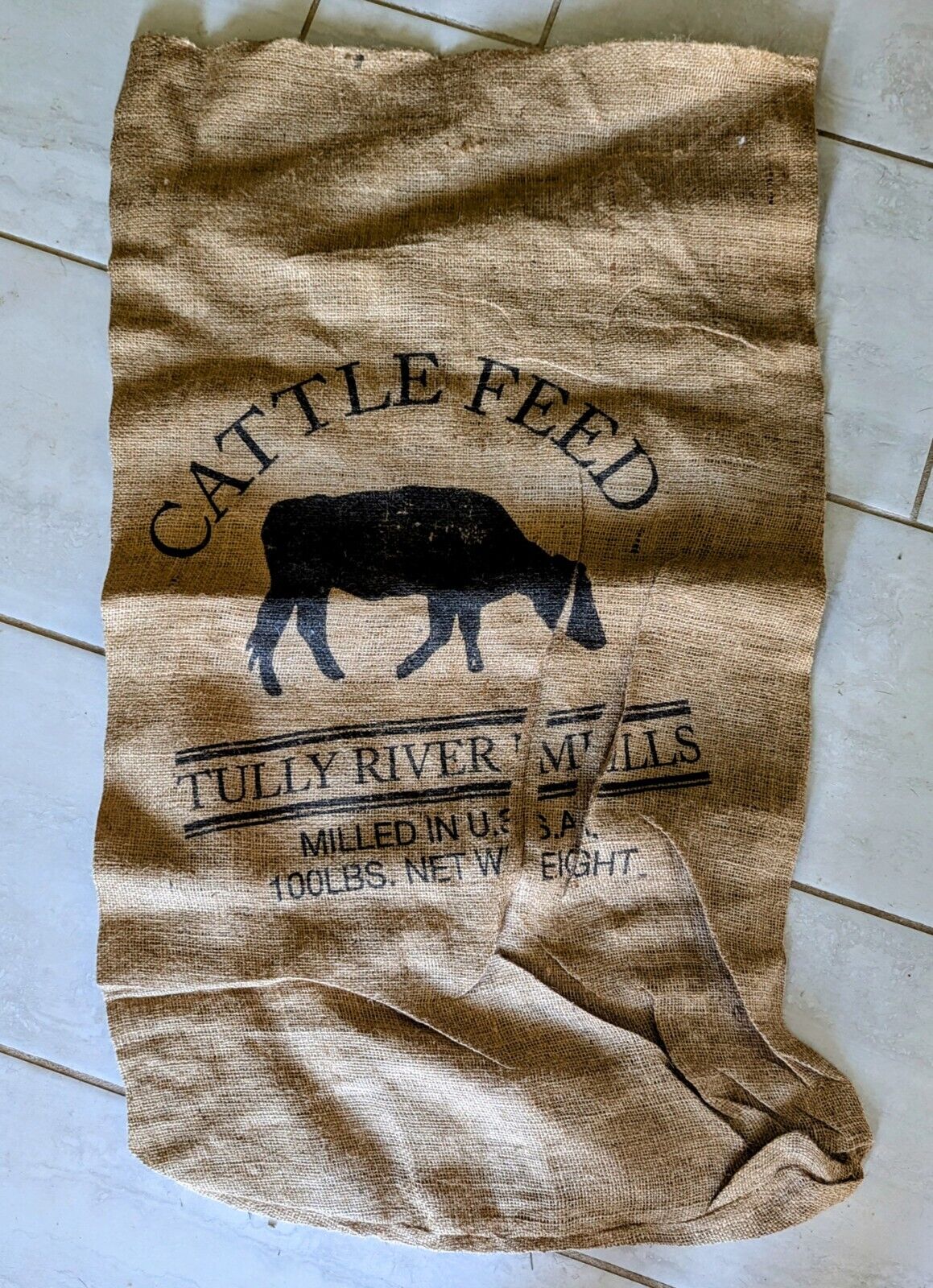Vintage Burlap 100lb Cattle Feed Sack 40x21 ~ Tully River Mills