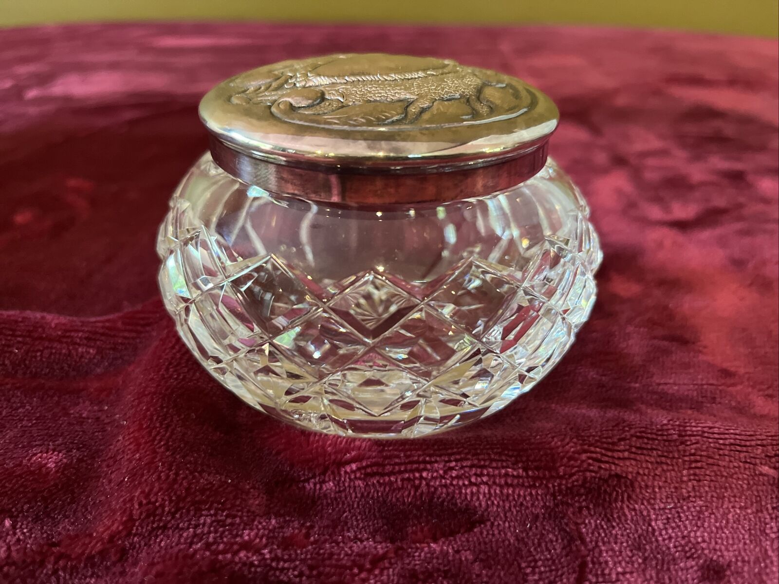 Waterford Crystal With Silver-plate Lid Vanity Powder/Trinket Jar Beautiful