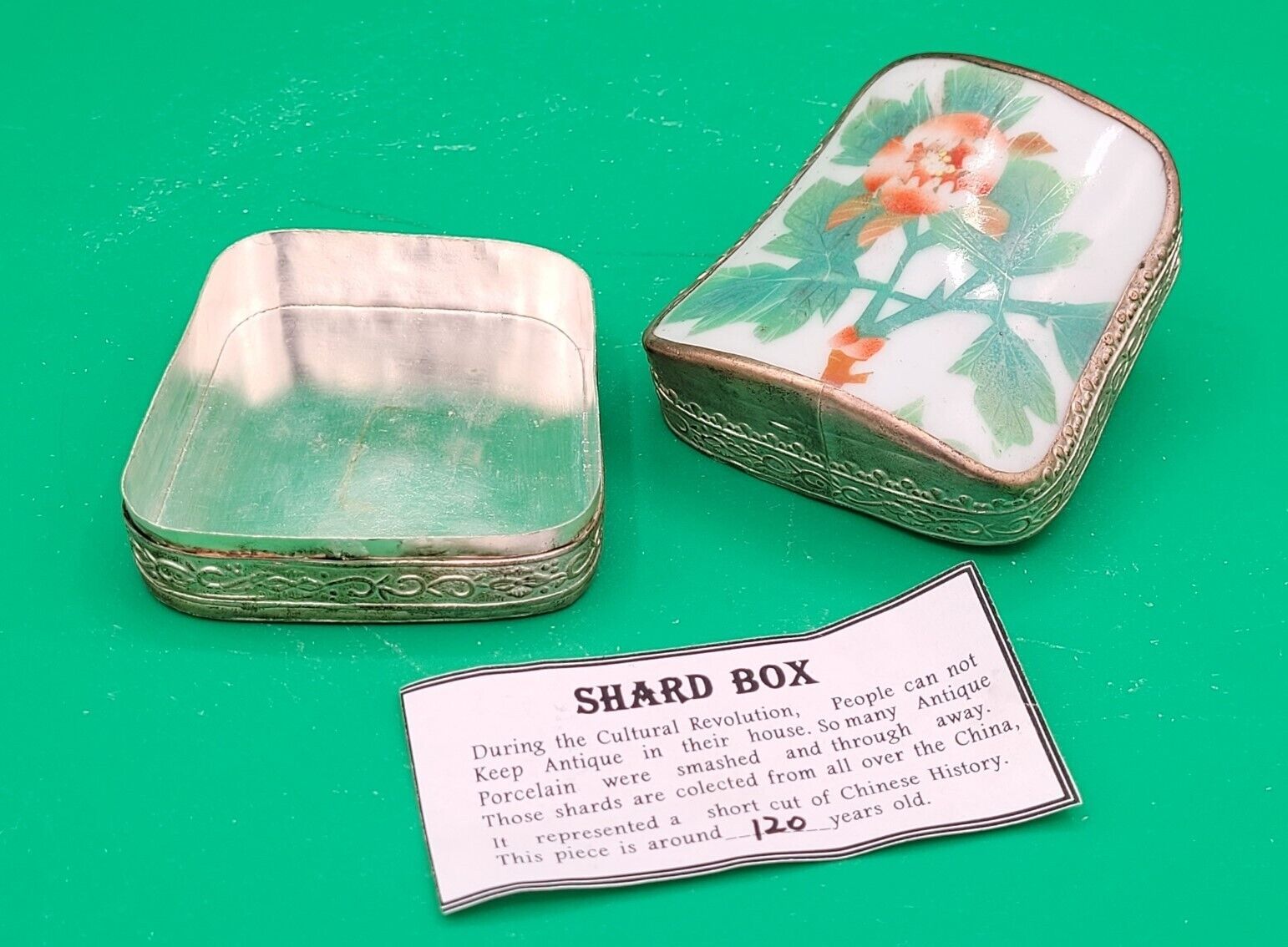 Antique CHINESE PORCELAIN Silver SHARD BOX - Hand Made - HISTORY in your HANDS