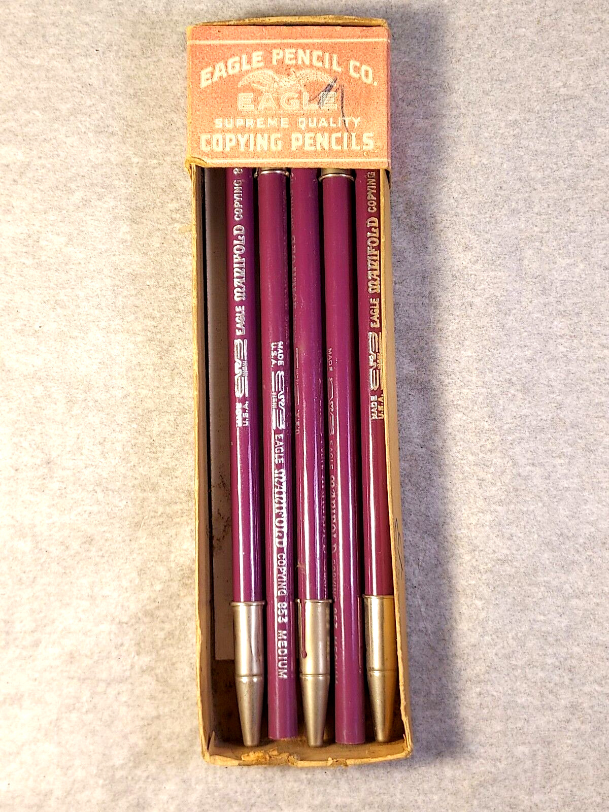 5 NEW Vintage Eagle Copying Pencils Purple Manifold 853 Medium USA w/Covers