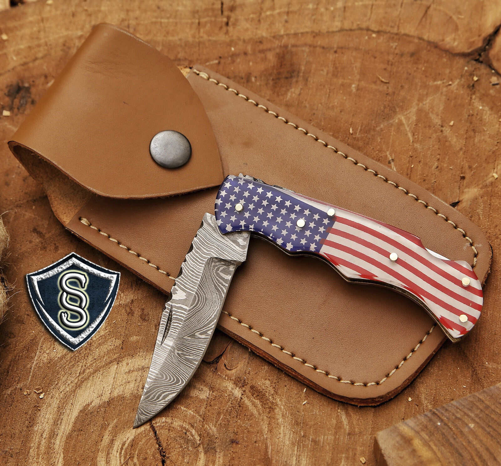 Custom Handemade Damascus Steel Pocket Folding Knife with Sheath