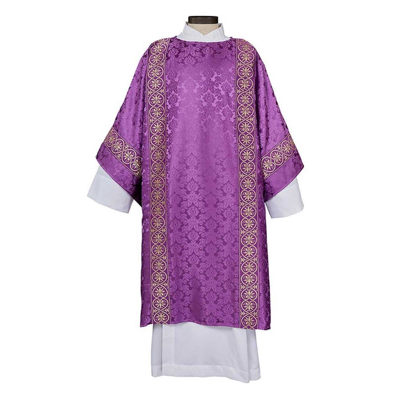 Monreale Dalmatic Woven Satin Bandin Purple for Priests in Size:59 x 48