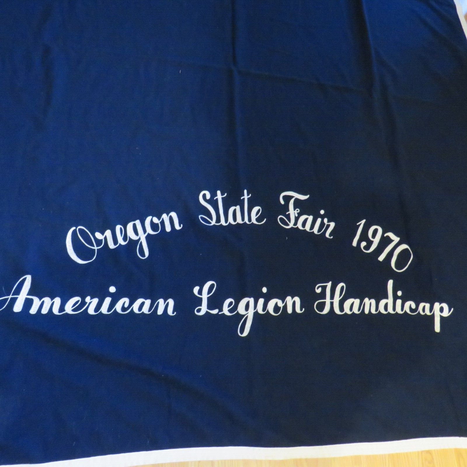 Vintage 1970 Wool Blanket Oregon State Fair American Legion Handicap Navy Blue