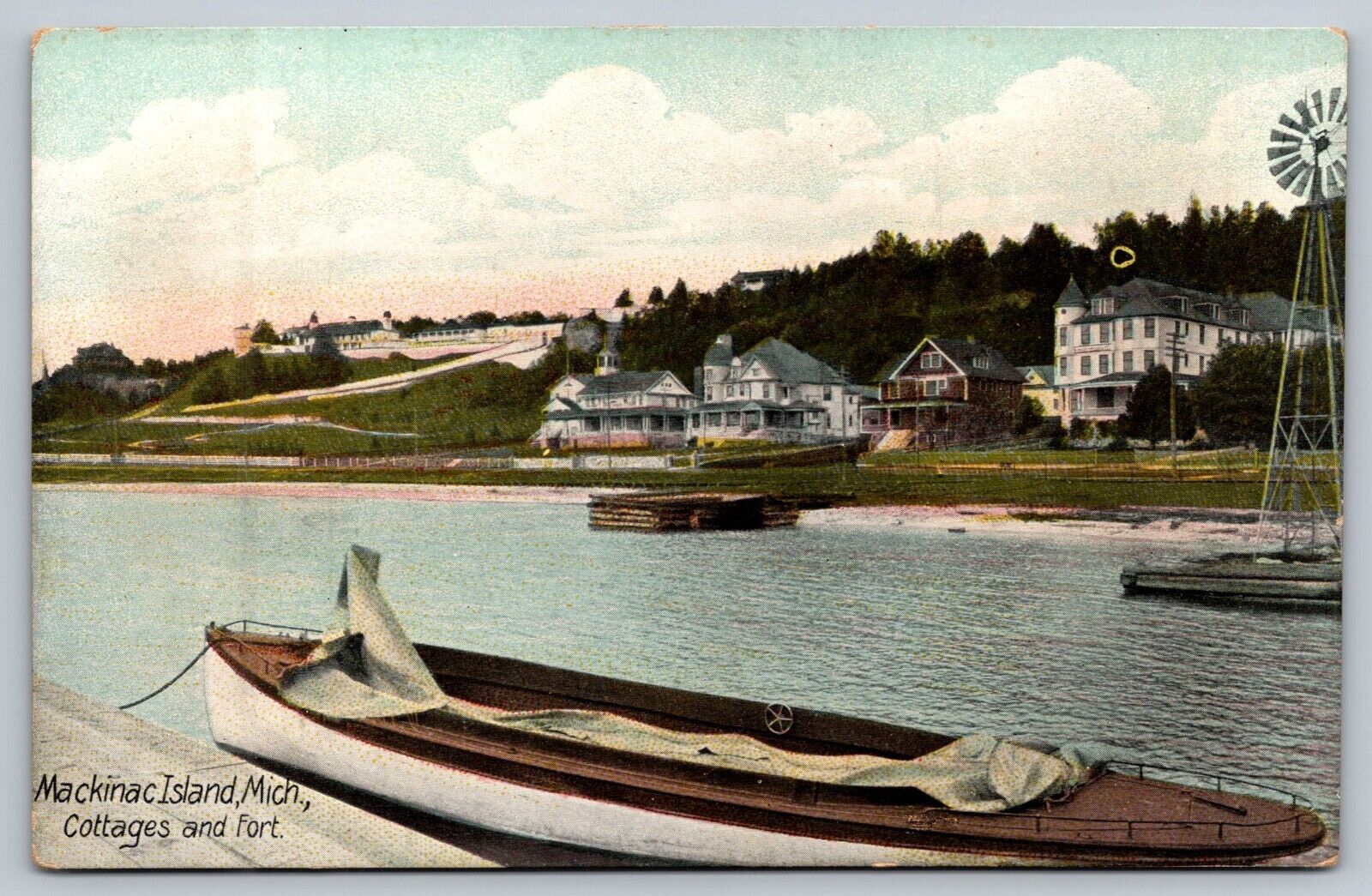 Vintage Mackinac Island Cottages And Fort Postcard