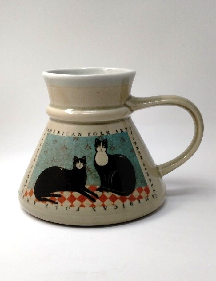 Vintage OTAGARI Cats Warren Kimble Folk Art No Spill Travel Coffee Mug JAPAN