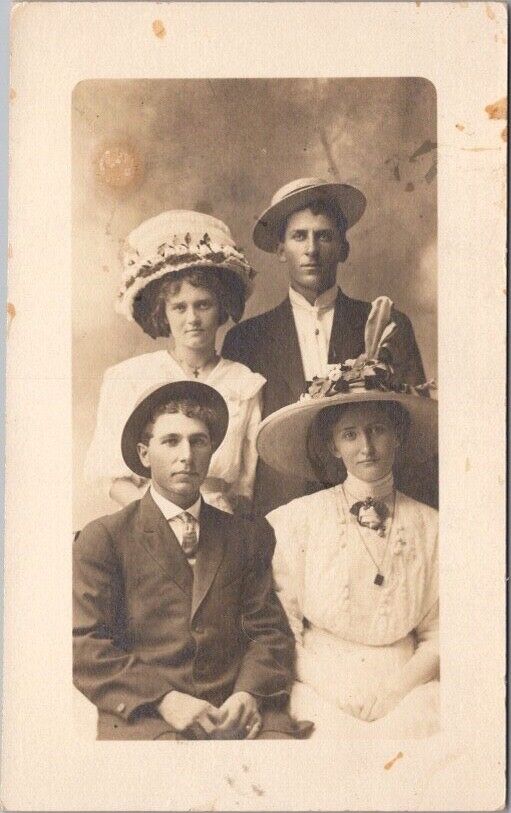 1910s Studio Real Photo RPPC Postcard Four Teenagers  / Two Couples Fashion