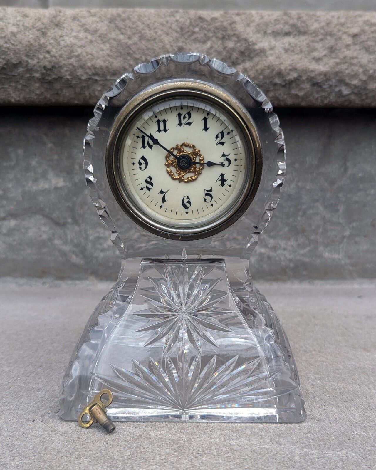 J.D. Bergen Cut Glass Clock - Circa 1900 w/ Key