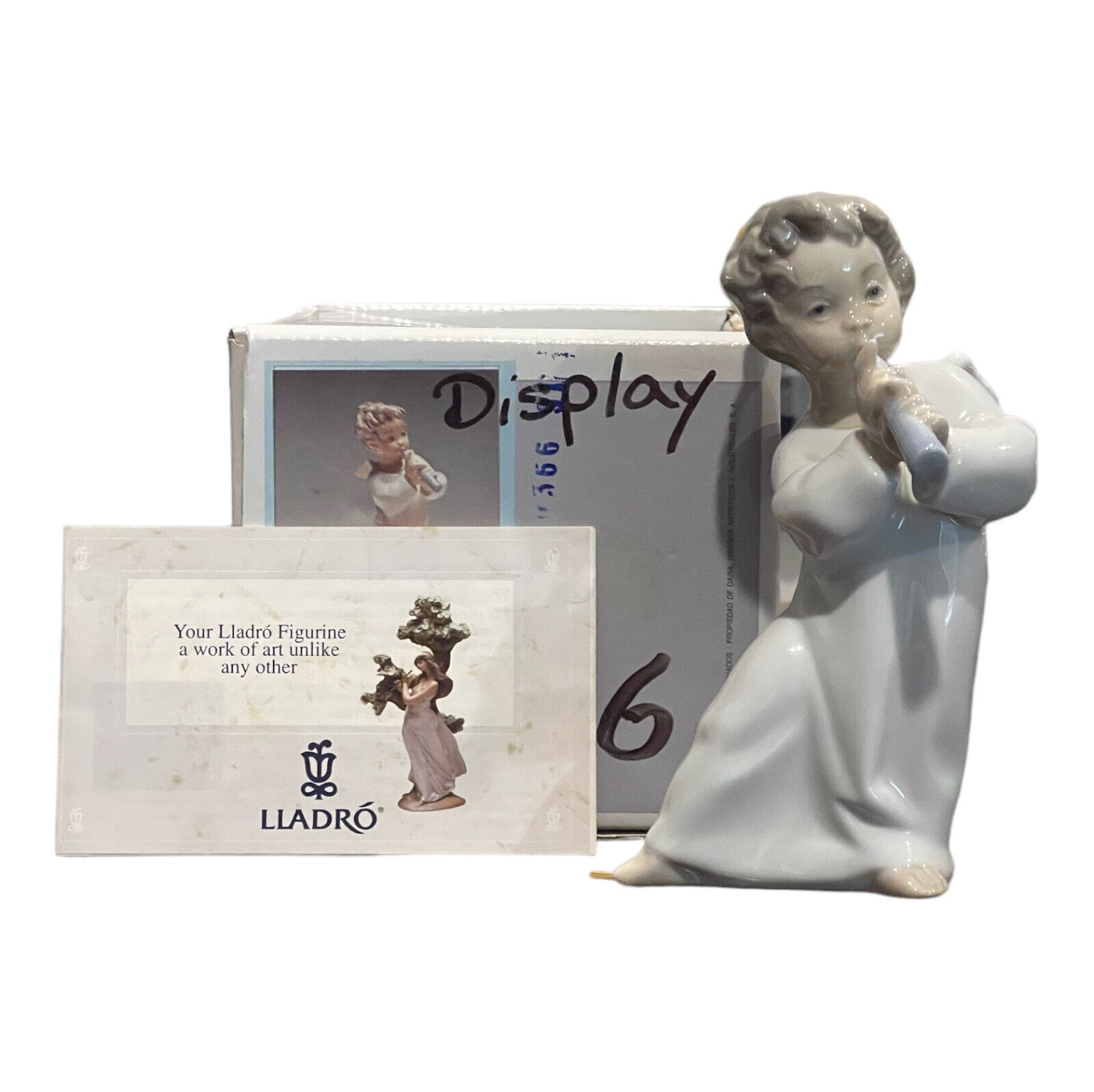 Lladro 4540~”Angel playing Flute” Porcelain Figurine~Box~Vintage~Instrument~Wing