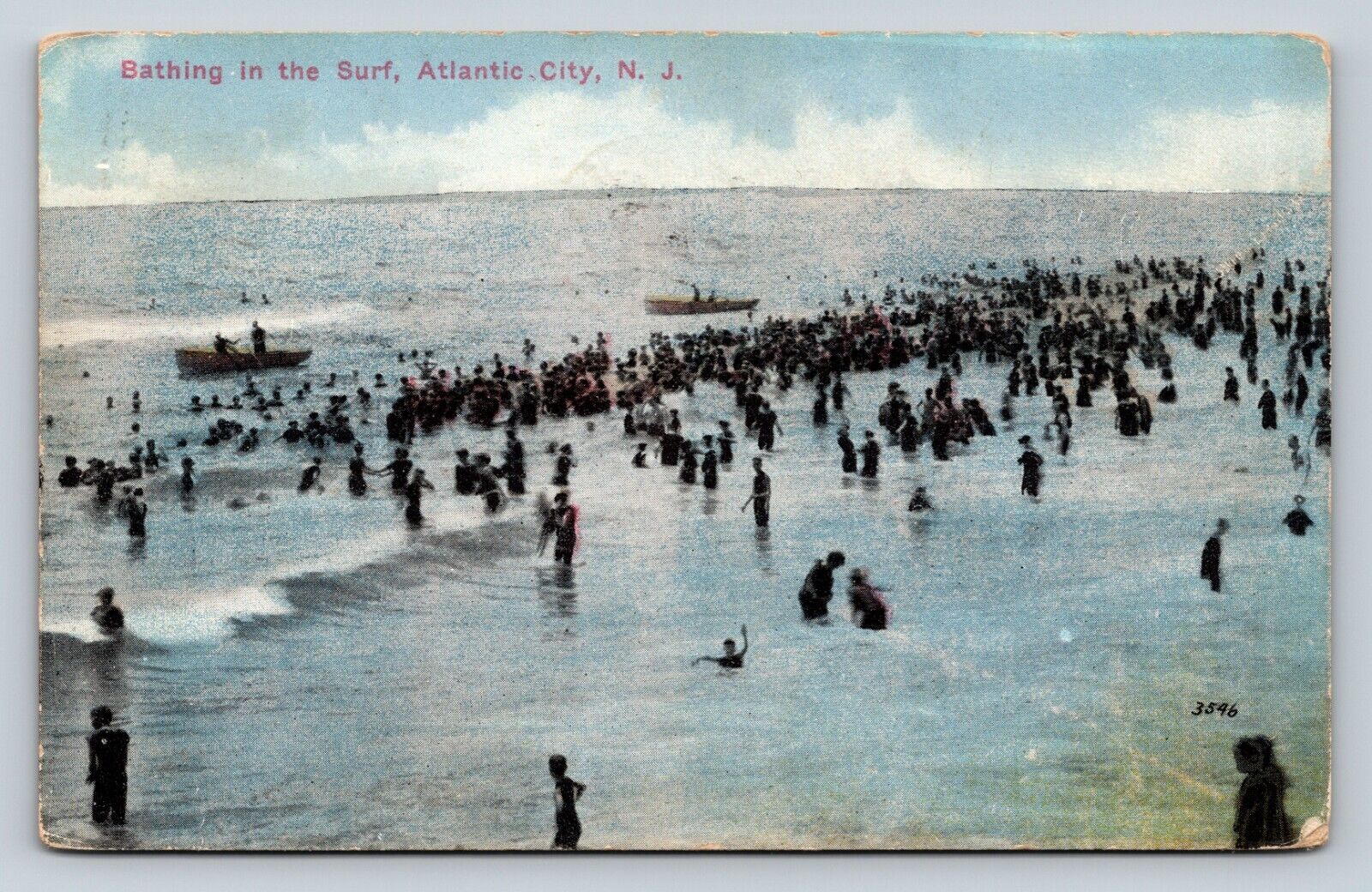 c1915 Bathing In Surf & Fishing Atlantic City, NJ ANTIQUE Postcard