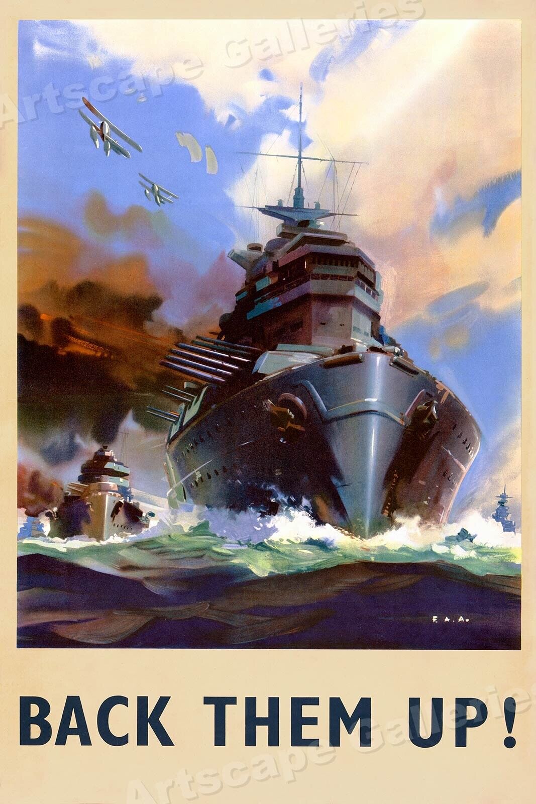 1940s Navy Battleship Poster Vintage Style WW2 Print - 24x36