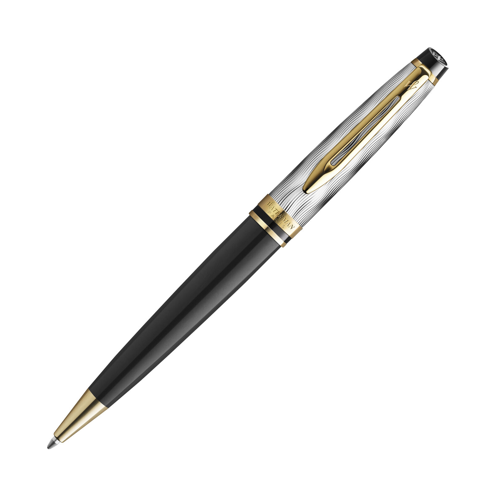 Waterman Expert Deluxe Ballpoint Pen Reflections of Paris in Black w/ Gold Trim