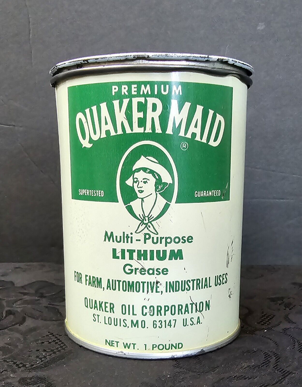 VTG - 1960s Quaker Maid multi-purpose lithium grease tin - 1 pound