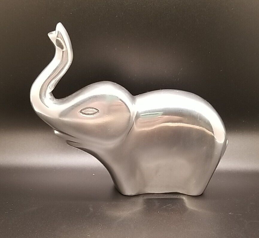 Elephant Paperweight Figurine Solid Aluminum Dynasty Galleries Trunk Up