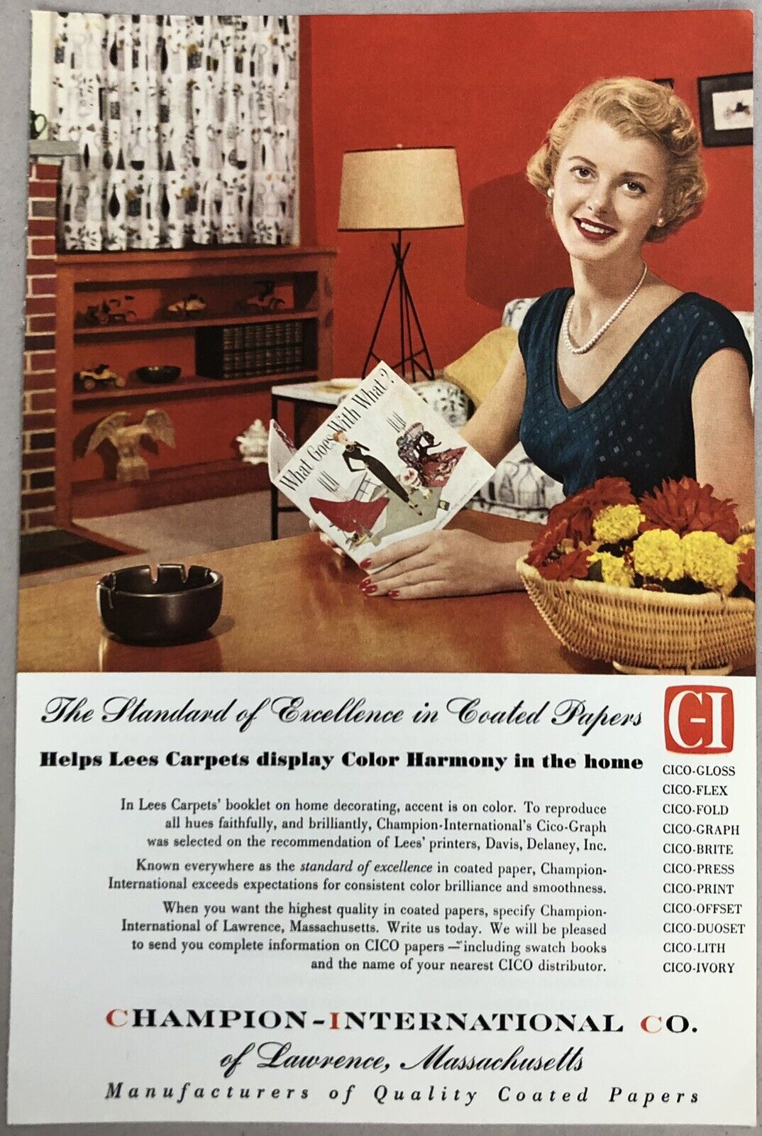 Vintage 1954 Print Advertisement Full Page Champion-International Color Harmony