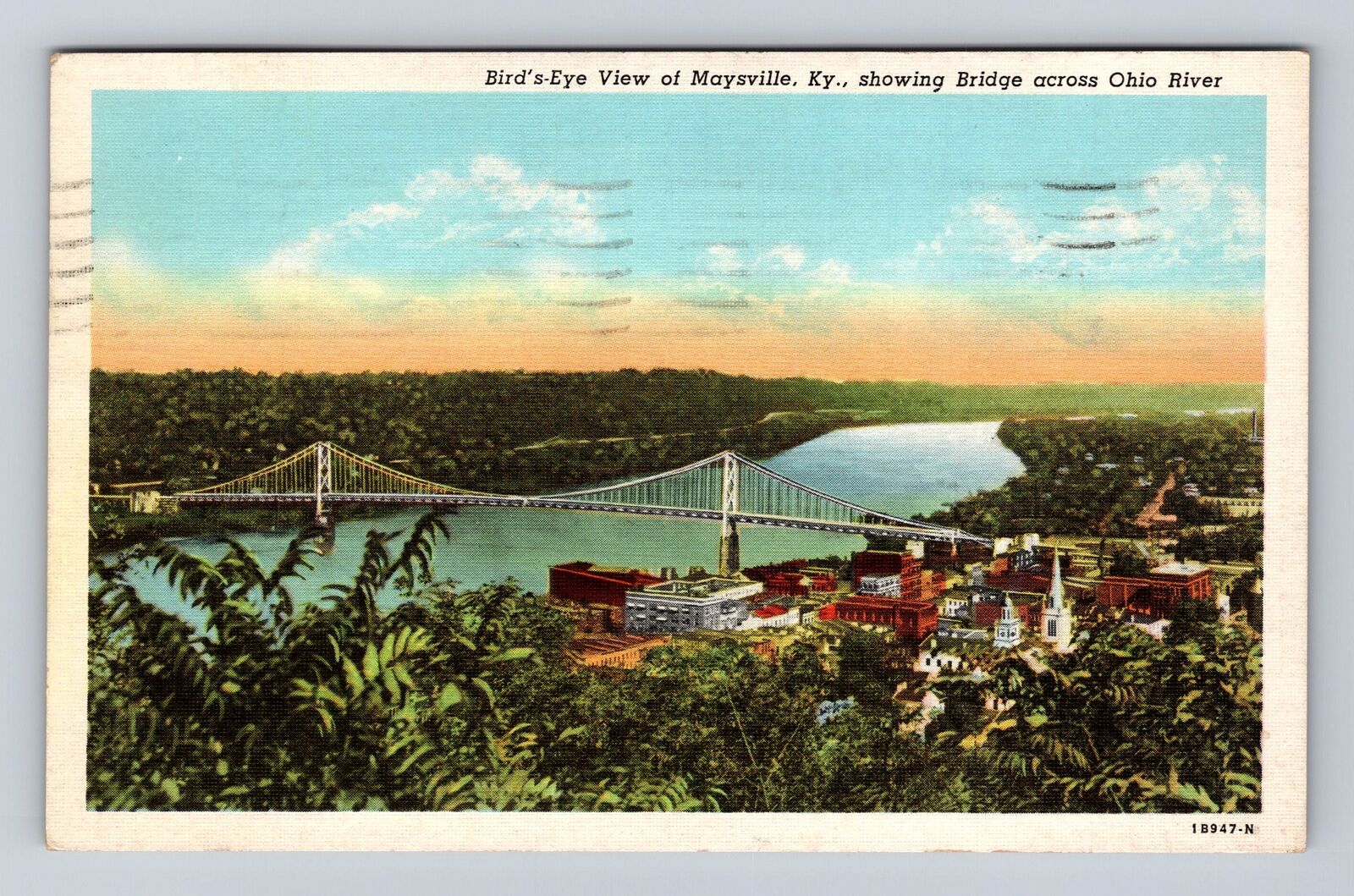 Maysville KY-Kentucky, Bird\'s Eye Bridge Over Ohio River, Vintage c1944 Postcard