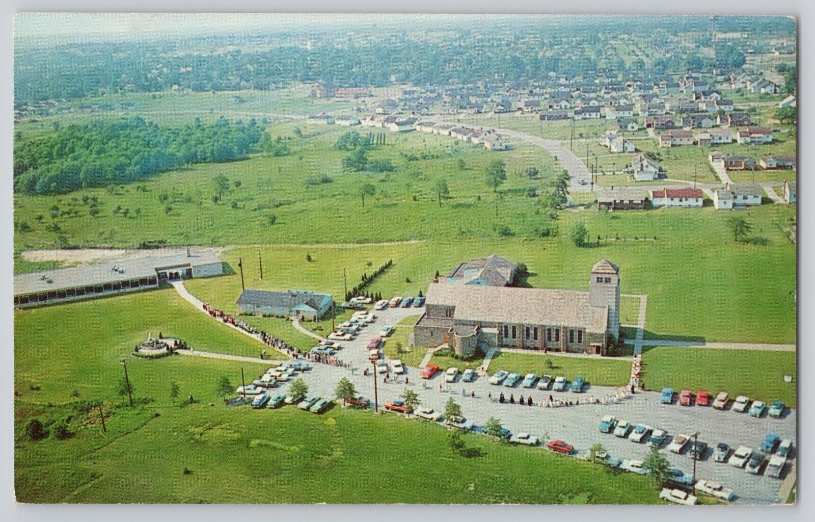 Holy Trinity Church Chrome Postcard Struthers Ohio Aerial View