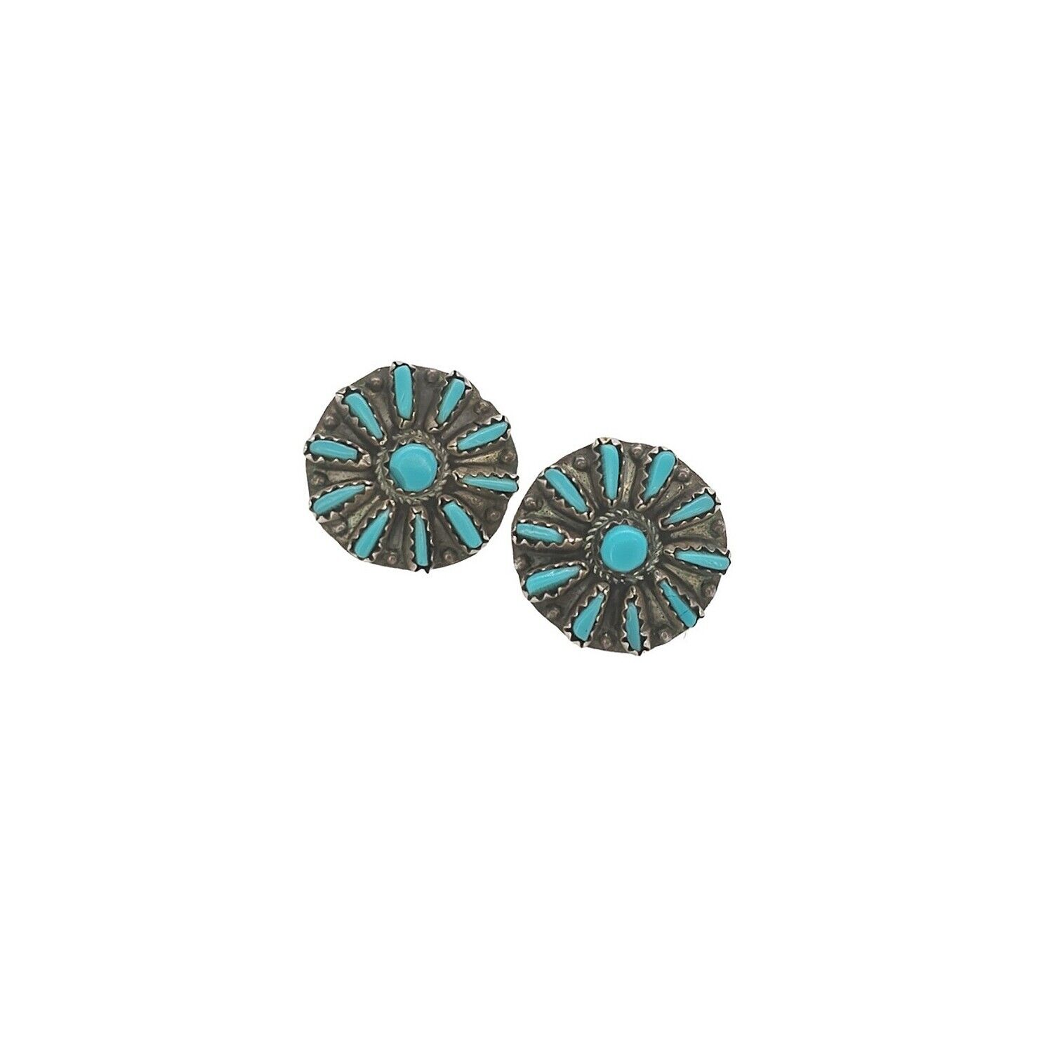 Native American Sterling Silver & Petit Point Turquoise Earrings