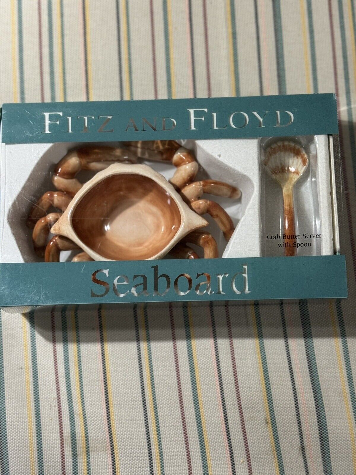 Fitz And Floyd Ceramic Crab Dip Sauce Bowl Dish Shell Spoon New Stunning - 2006