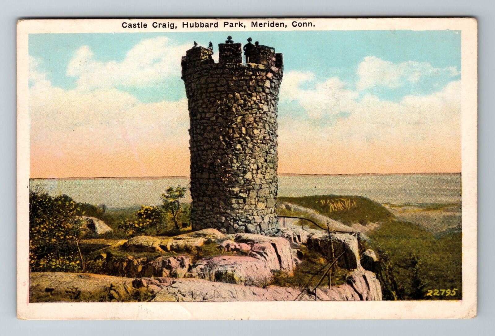 Meriden CT-Connecticut, Castle Craig, Hubbard Park, Vintage c1933 Postcard