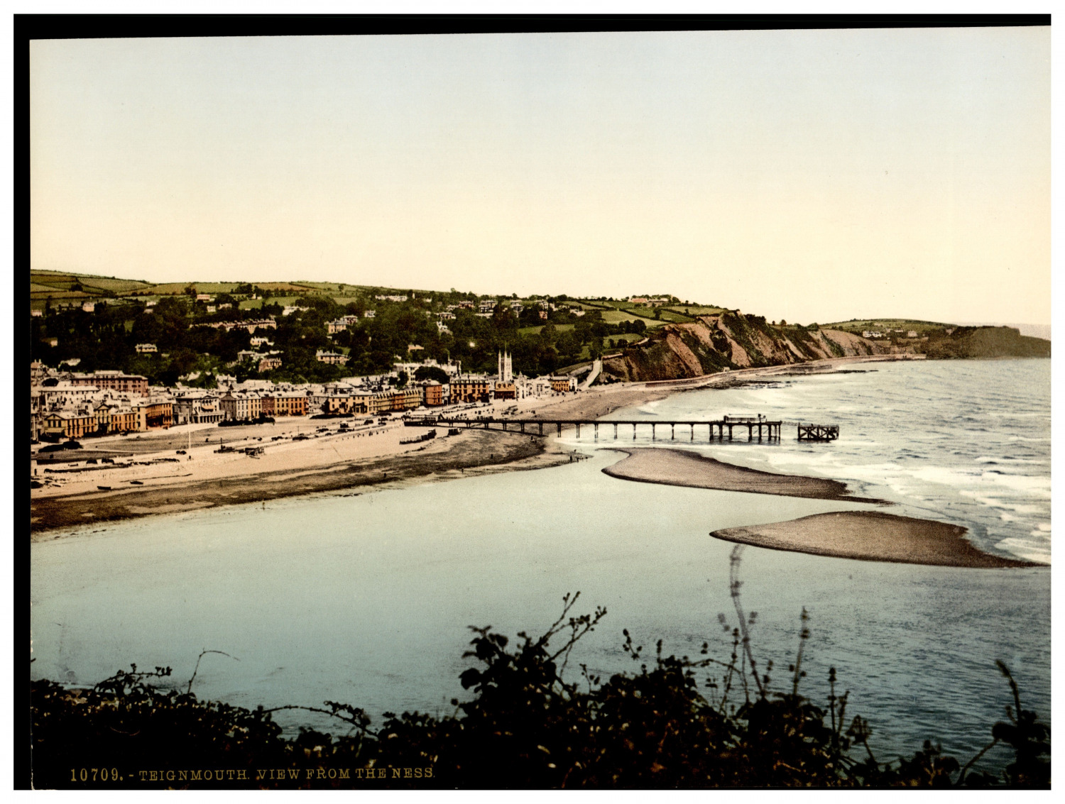 England. Teignmouth. View from the Ness.  Vintage Photochrome by P.Z, Photochr