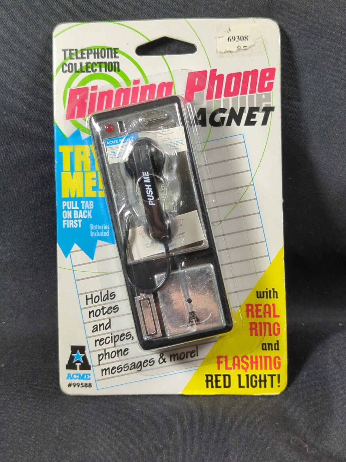 Vtg 1990's Acme Pay Phone Telephone Refrigerator Fridge Magnet Sound/Lights Read