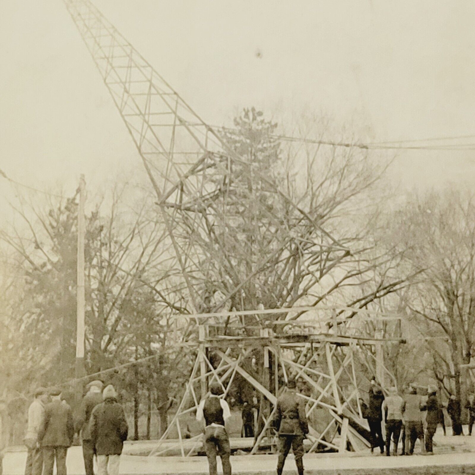 Rare 1917 Postcard Columbia Missouri Erecting Radio Tower Knights of St. Patrick