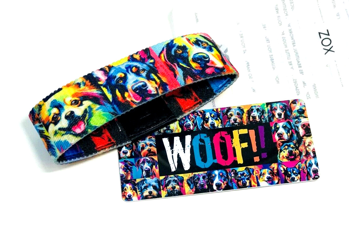 ZOX **WOOF** Silver Strap Large Wristband w/Card NIP DOGS
