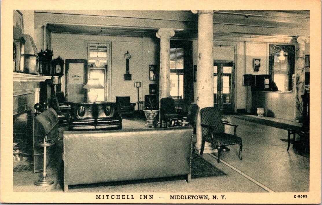 Middletown NY Mitchell Inn Lobby New York Curt Teich Sample postcard IP9