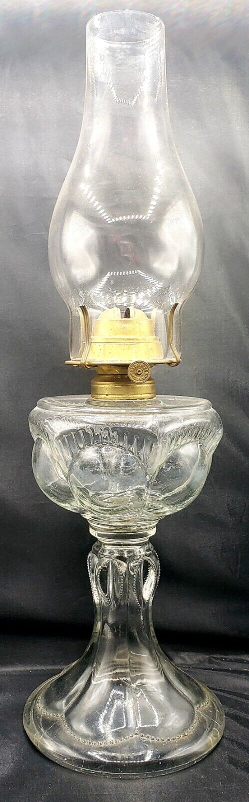 c.1903 U.S. Glass Co. Eyebrow Glass Sewing Lamp Kero Oil & El Dorado Burner 18\