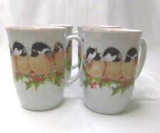 Otagiri Coffee Mugs Cups Set Of 4 Valerie Pfeiffer Chickadees w Holly & Berries picture