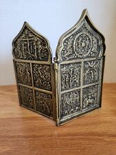 Russian Orthodox 19th Century Brass2-Panel Folding Skladen Travel Icon  picture