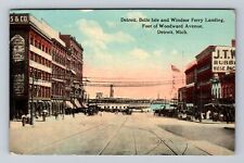 Detroit MI-Michigan, Belle Isle & Windsor Ferry Landing, Vintage c1913 Postcard picture