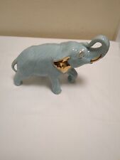 Vintage MCM Pastel Blue Porcelain Elephant Figurine w/ Gold Trim 8” picture