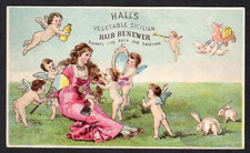 HALL'S HAIR RENEWER PREVENTS GRAY & BALDNESS~WINGED CHERUBS ANGELS~COLOR VARIANT picture