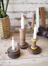 NWT Wooden Spool Candle Holders - Set Of 3 - by Kalalou picture