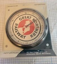 Spartus Vintage Great Northern Railroad Train Round Sign Wall Quartz Clock NOS picture