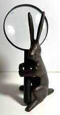 Vintage Antique Cast Bronze Bunny Rabbit Magnifying Glass Holder picture
